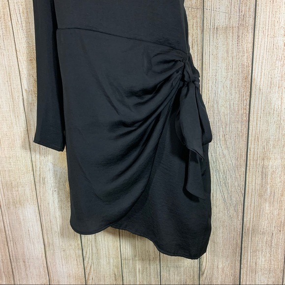 NWT H&M Divided One Sleeve Side Tie Black Dress - Picture 4 of 7